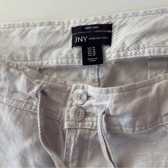 Jones New York 100% Linen Short Beige Pockets Sz 14 - Picture 3 of 7